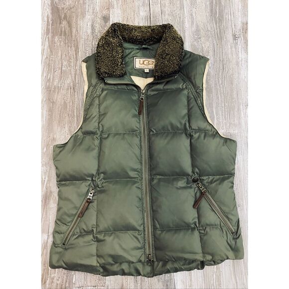 UGG Australia Army Green Puffer Down Vest Womens Sz L - Picture 6 of 11